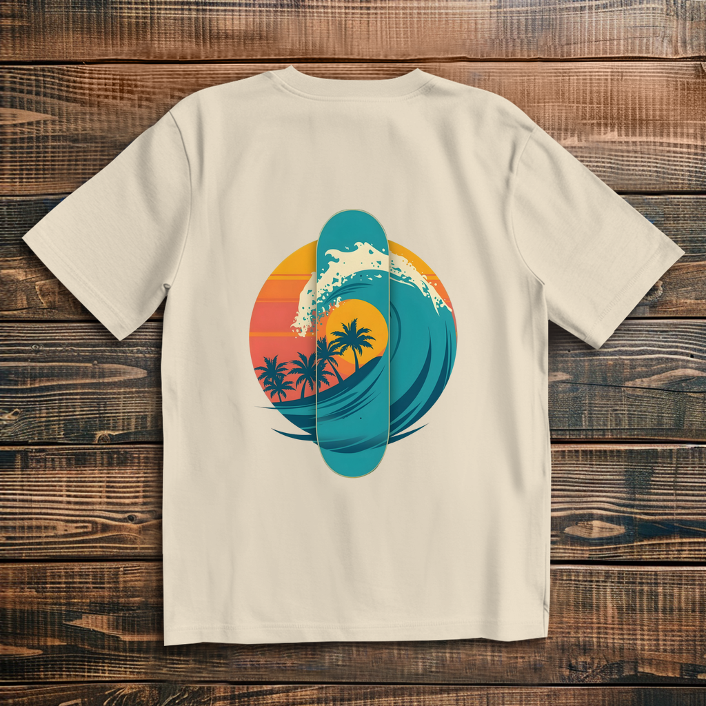Oversized T-Shirt Skateboard Silhouette Beach