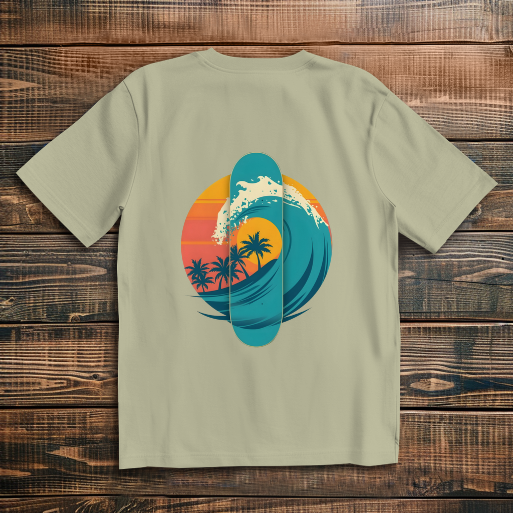Oversized T-Shirt Skateboard Silhouette Beach