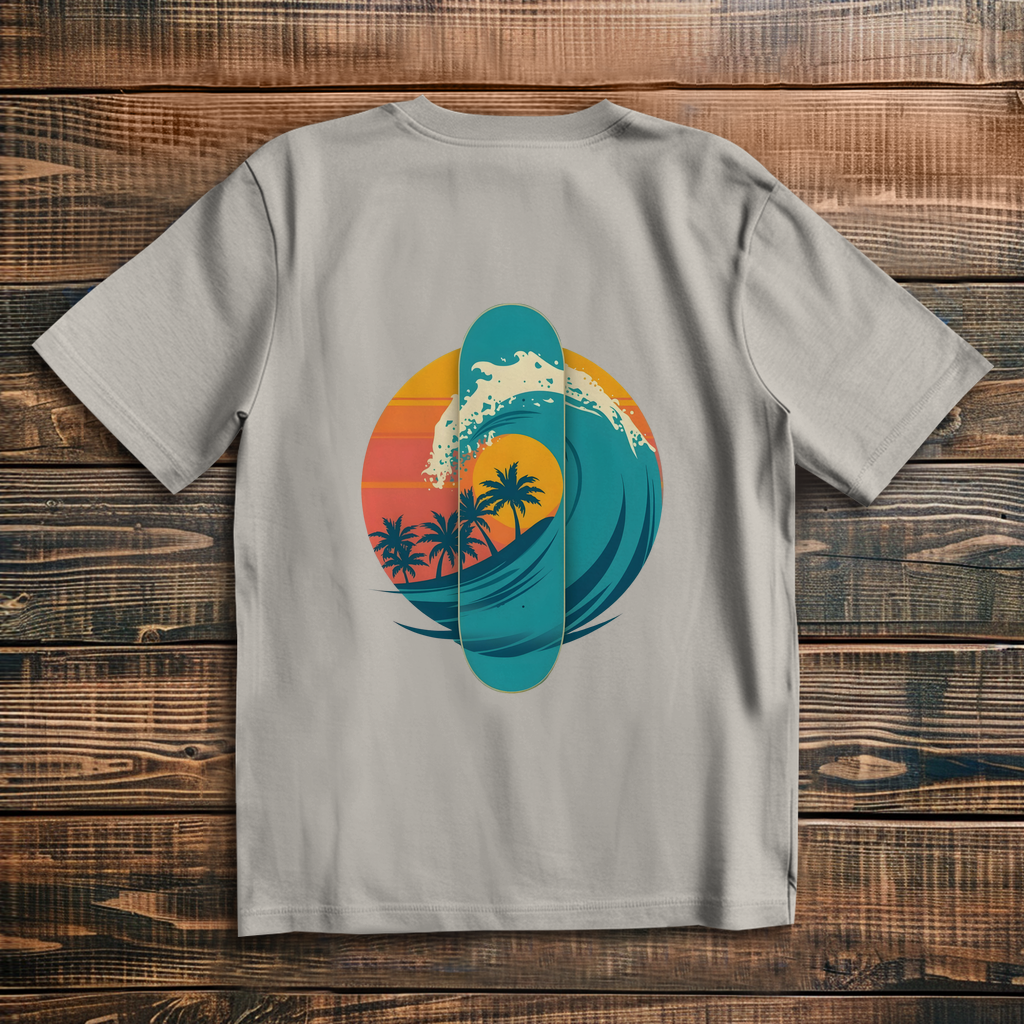 Oversized T-Shirt Skateboard Silhouette Beach