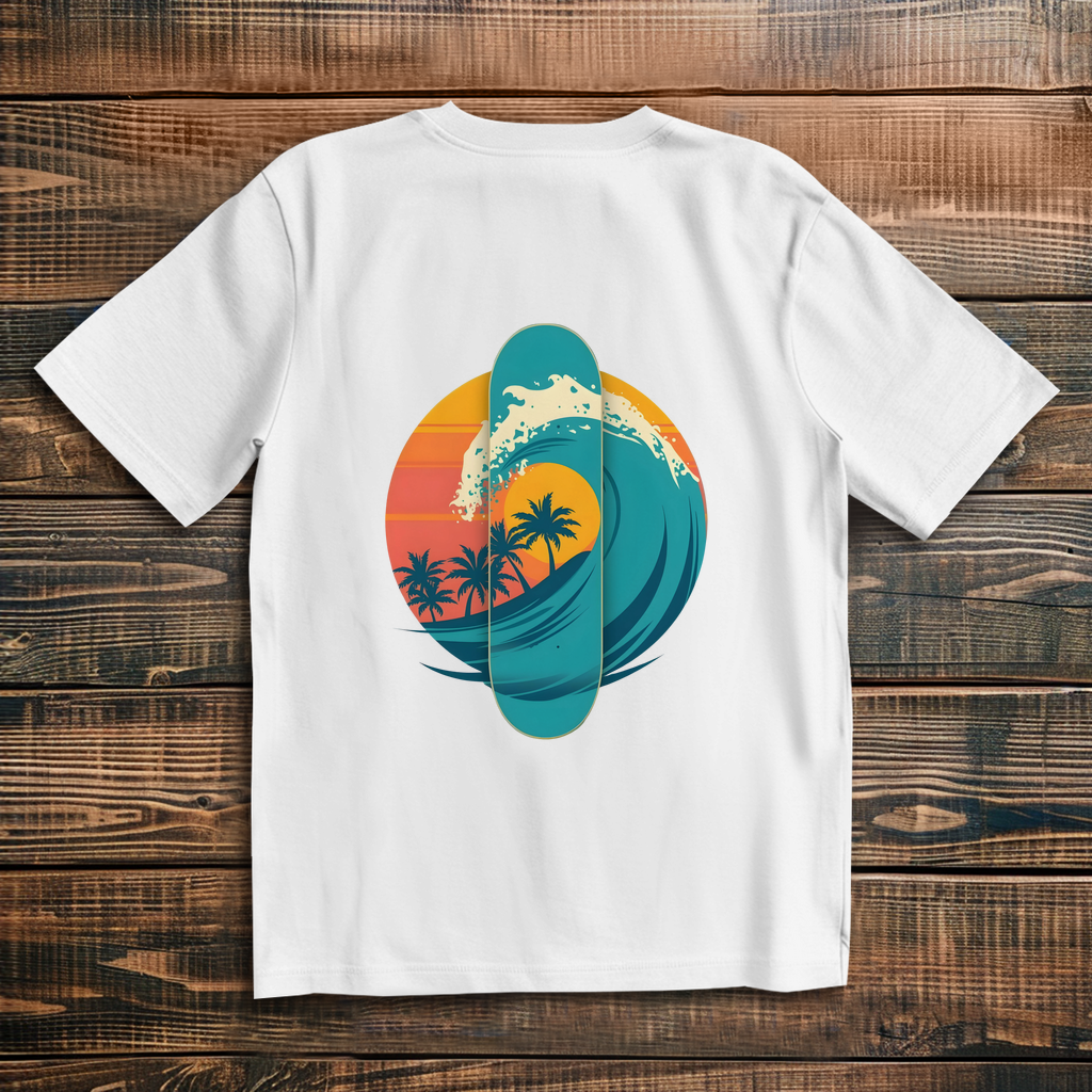 Oversized T-Shirt Skateboard Silhouette Beach