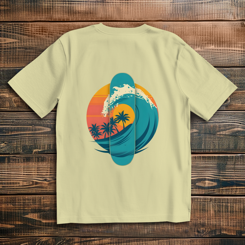 Oversized T-Shirt Skateboard Silhouette Beach